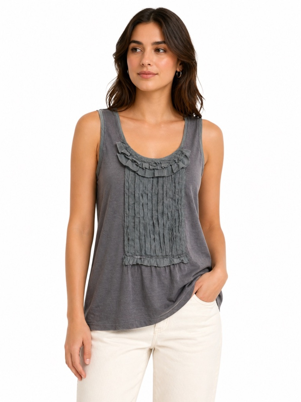 J.Crew Gray Ruffle Sleeveless Tank Top XS